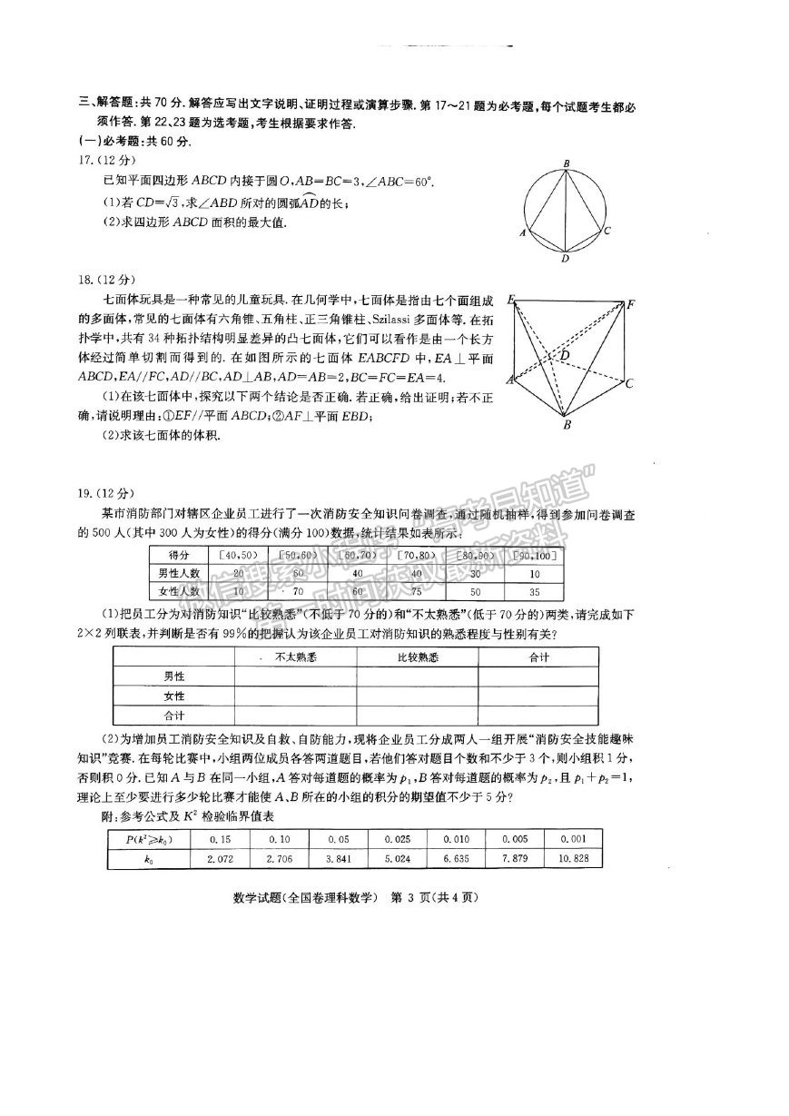 2021武漢市華中師范大學第一附屬中學高三下學期5月高考押題卷理數(shù)試題及參考答案