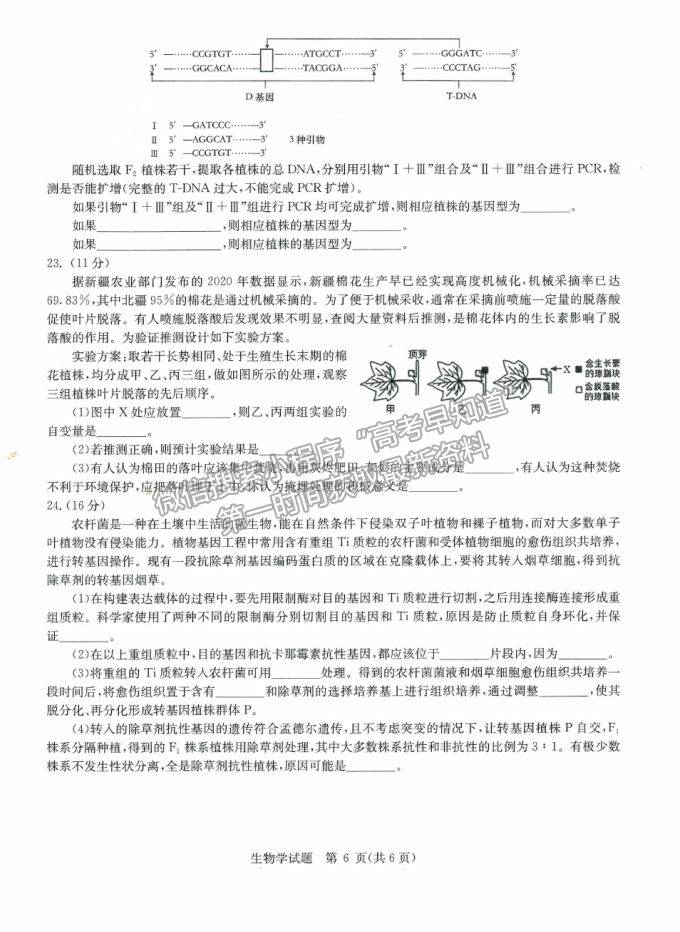 2021武漢市華中師范大學(xué)第一附屬中學(xué)高三下學(xué)期5月高考押題卷理綜生物試題及參考答案（新高考）