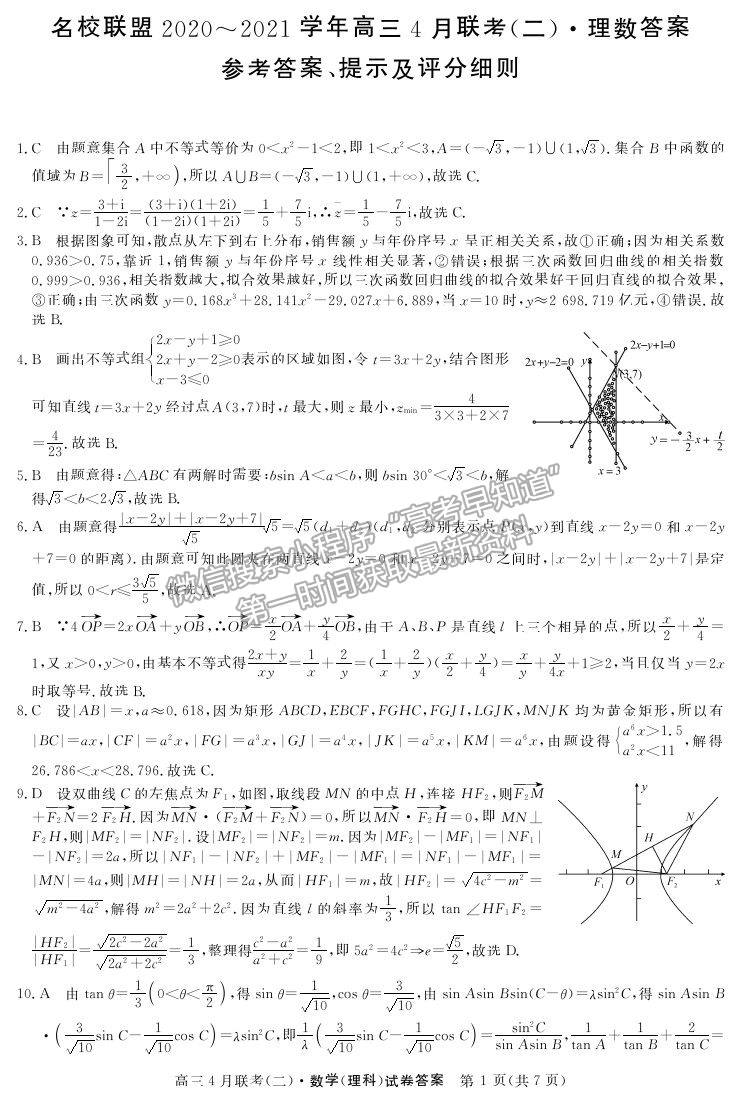 2021河南省名校聯(lián)盟高三下學(xué)期聯(lián)考理數(shù)試題及參考答案