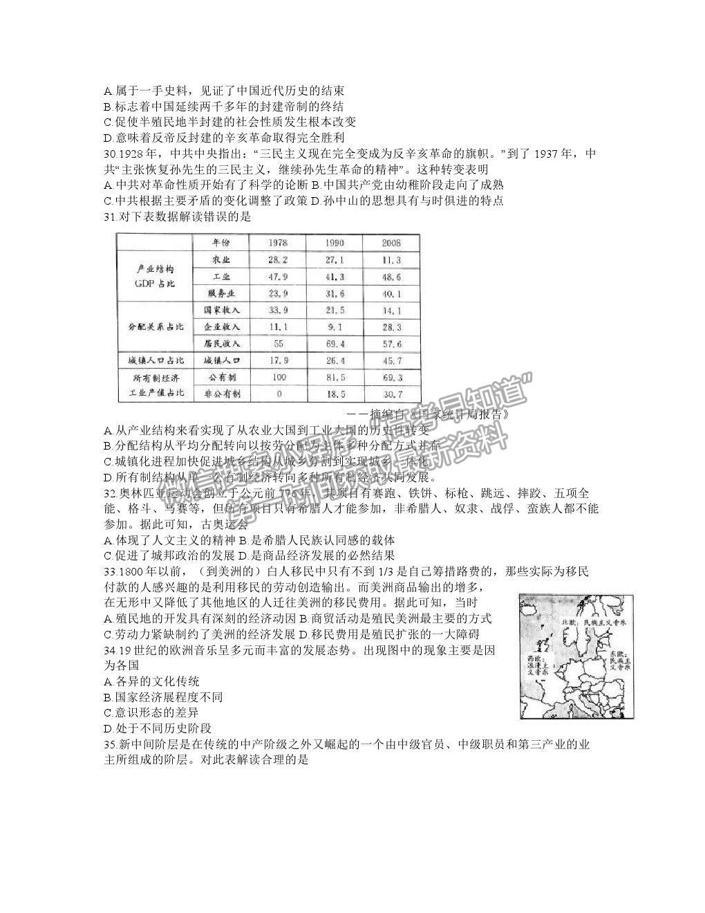 2021武漢市華中師范大學(xué)第一附屬中學(xué)高三下學(xué)期5月高考押題卷文綜歷史試題及參考答案