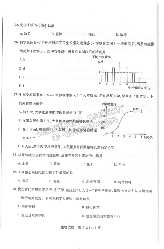 2019年1月福建省高中學(xué)業(yè)水平合格性考試生物試題及參考答案