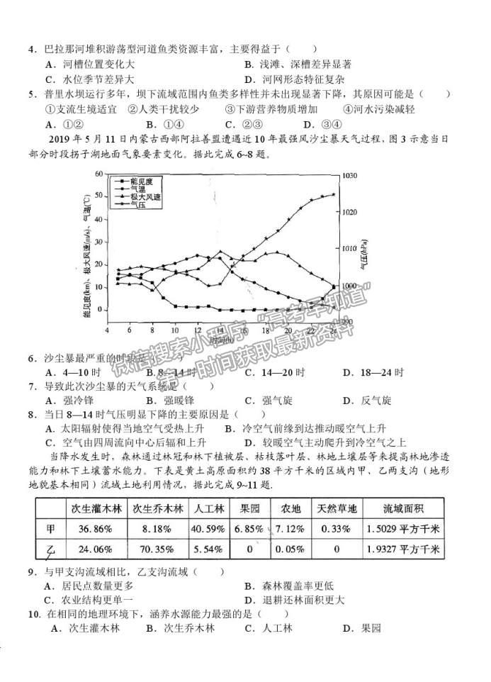 2021安徽省六安一中高三适应性考试文综试卷及参考答案