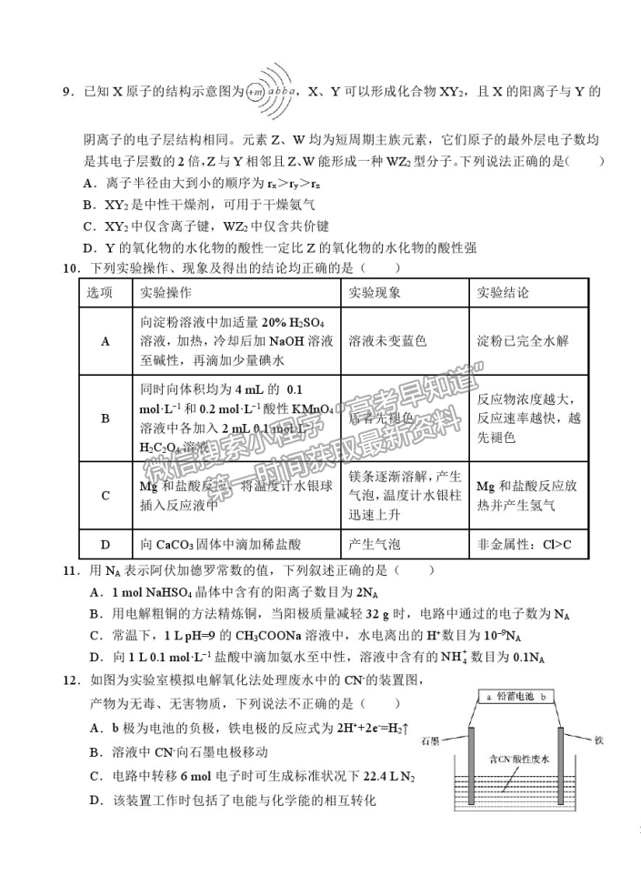 2021安徽省六安一中高三適應性考試理綜試卷及參考答案