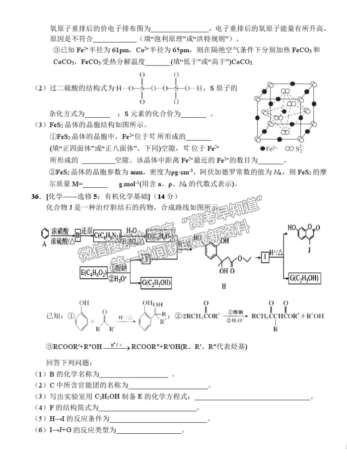 2021安徽省六安一中高三適應(yīng)性考試?yán)砭C試卷及參考答案