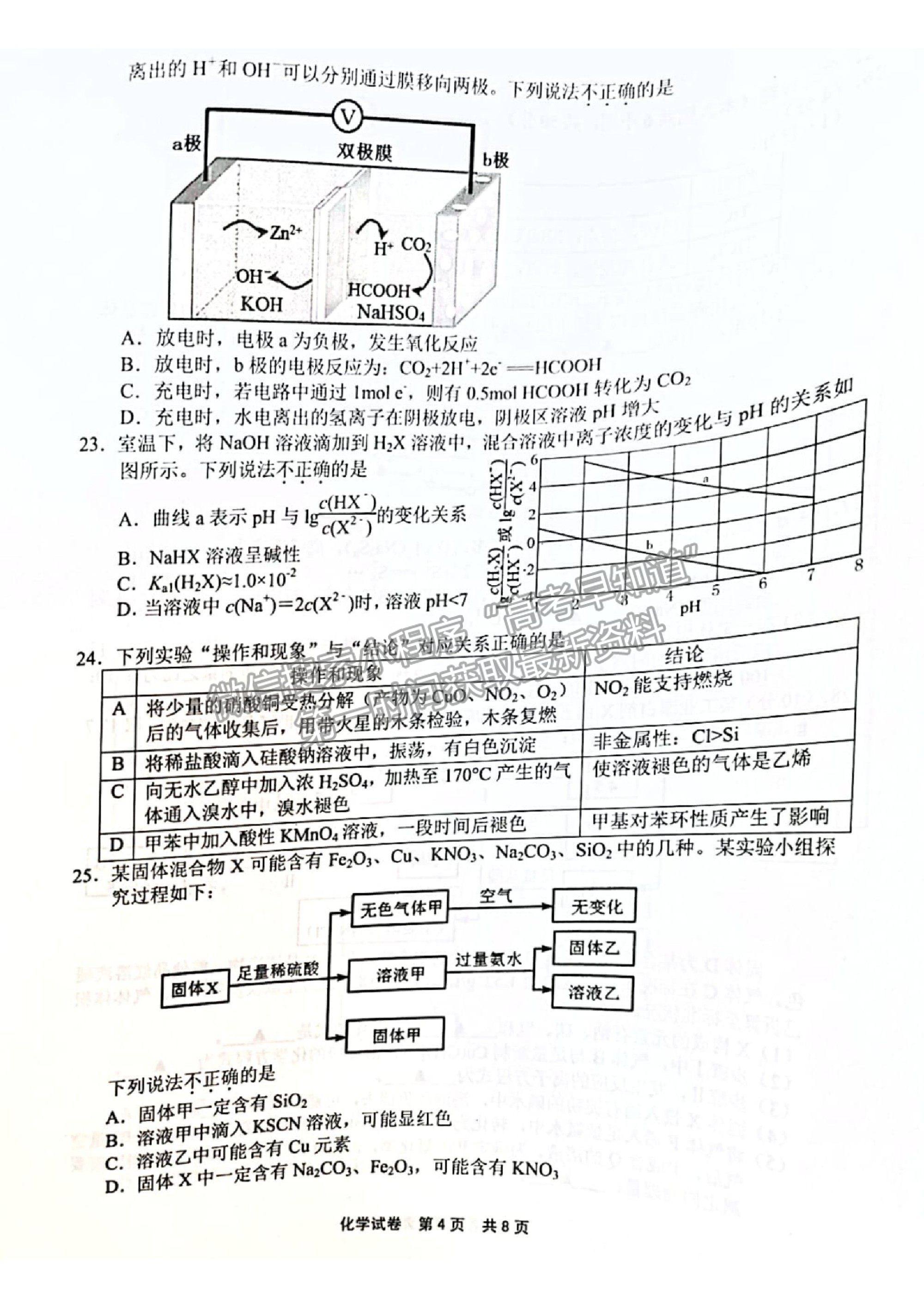 2021浙江省寧波市高三二模化學試卷及參考答案