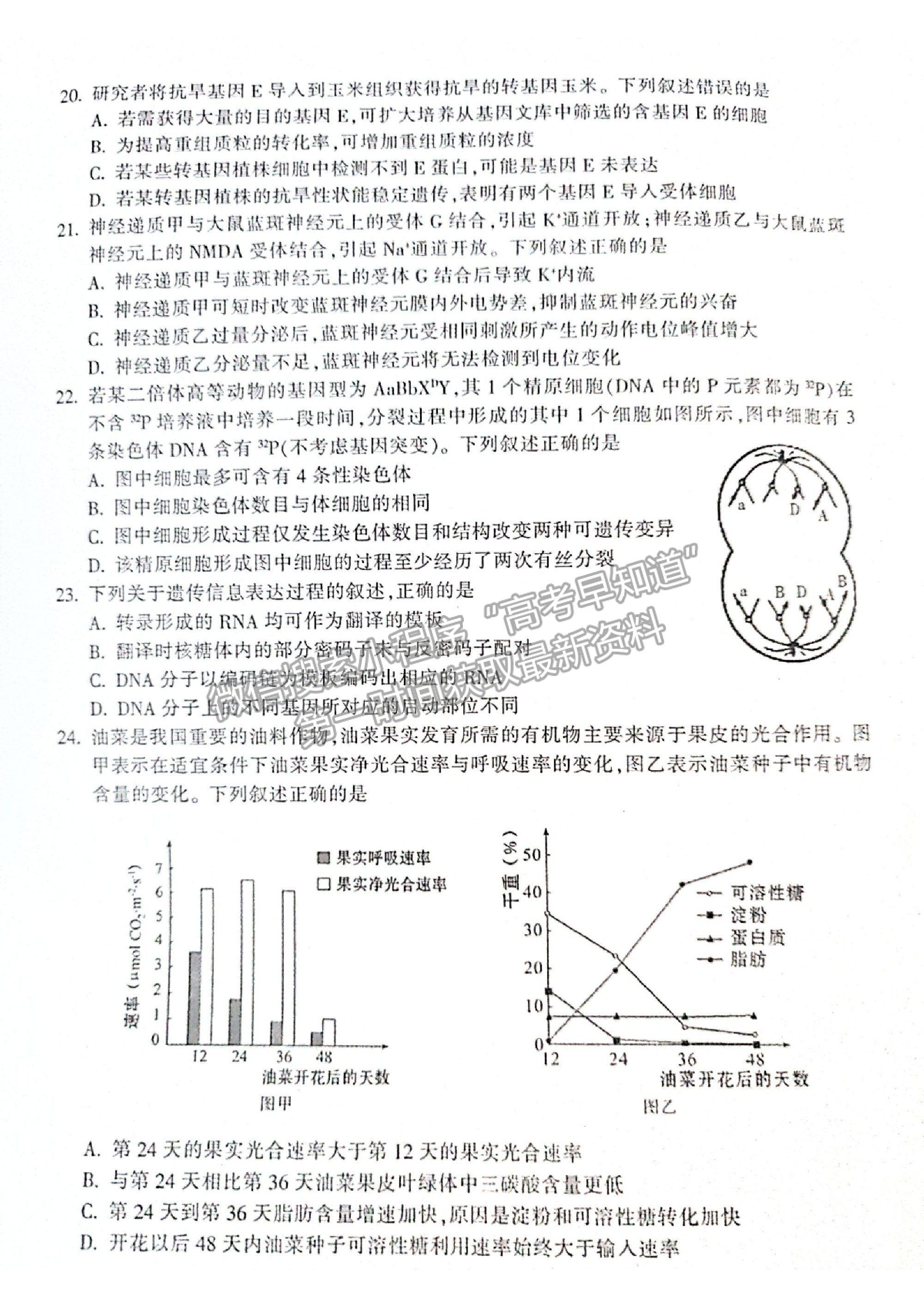 2021浙江省金華十校高三4月模擬考試生物試卷及參考答案