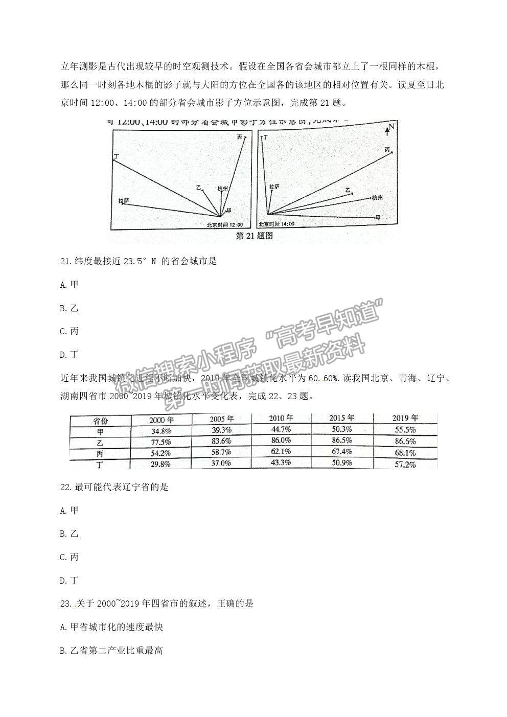 2021浙江省金華十校高三4月模擬考試地理試卷及參考答案