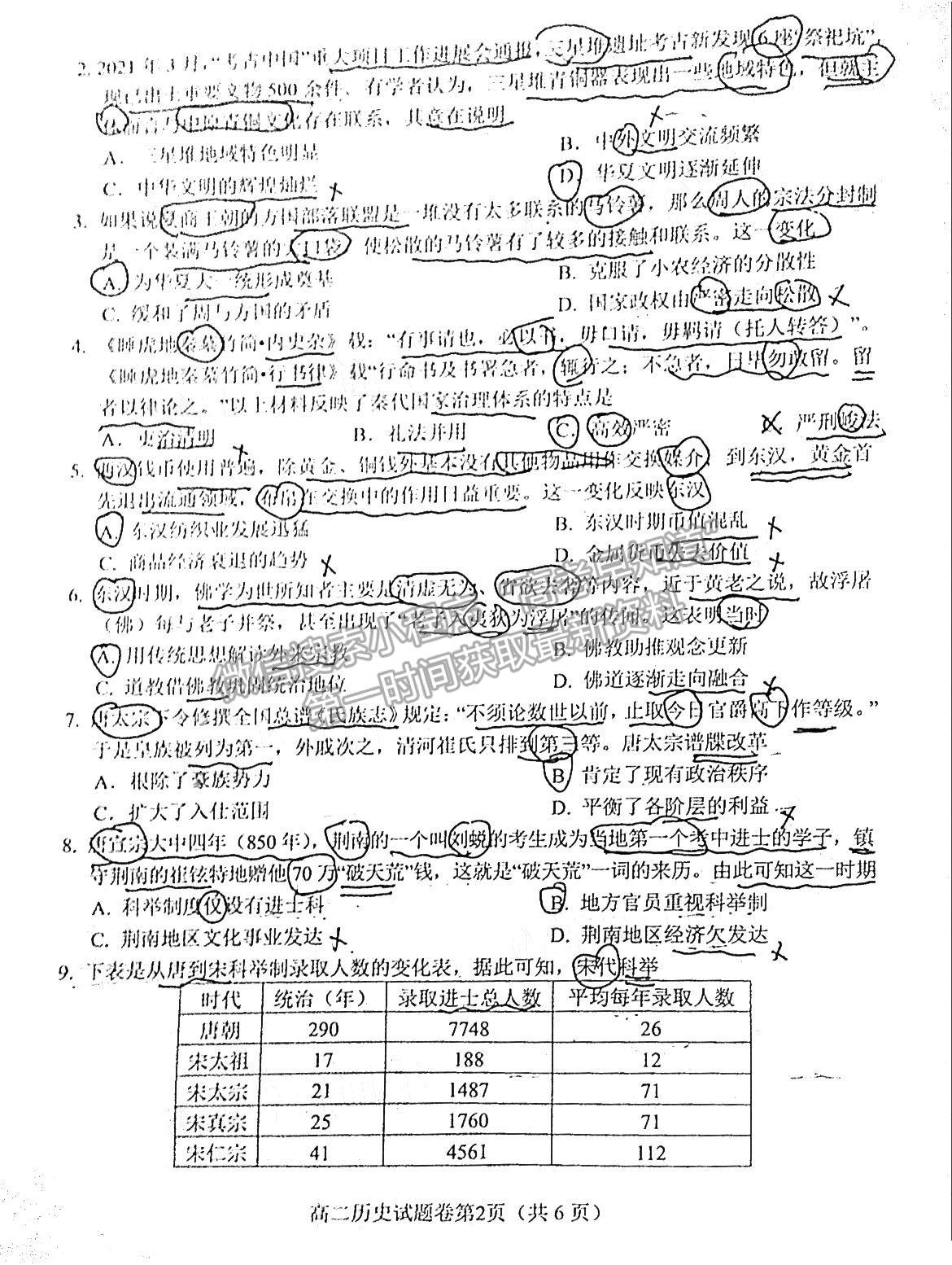 2021綿陽高二期末教學(xué)質(zhì)量測試歷史試卷及答案