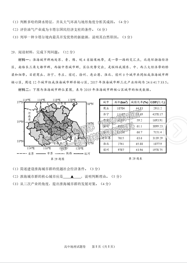 2021浙江省紹興市高三4月適應(yīng)性考試（二模）地理試卷及參考答案