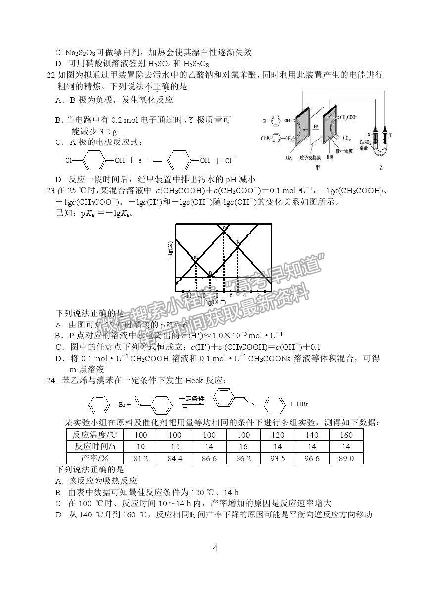 2021浙江省嘉興市高三4月教學(xué)測試（二模）化學(xué)試卷及參考答案