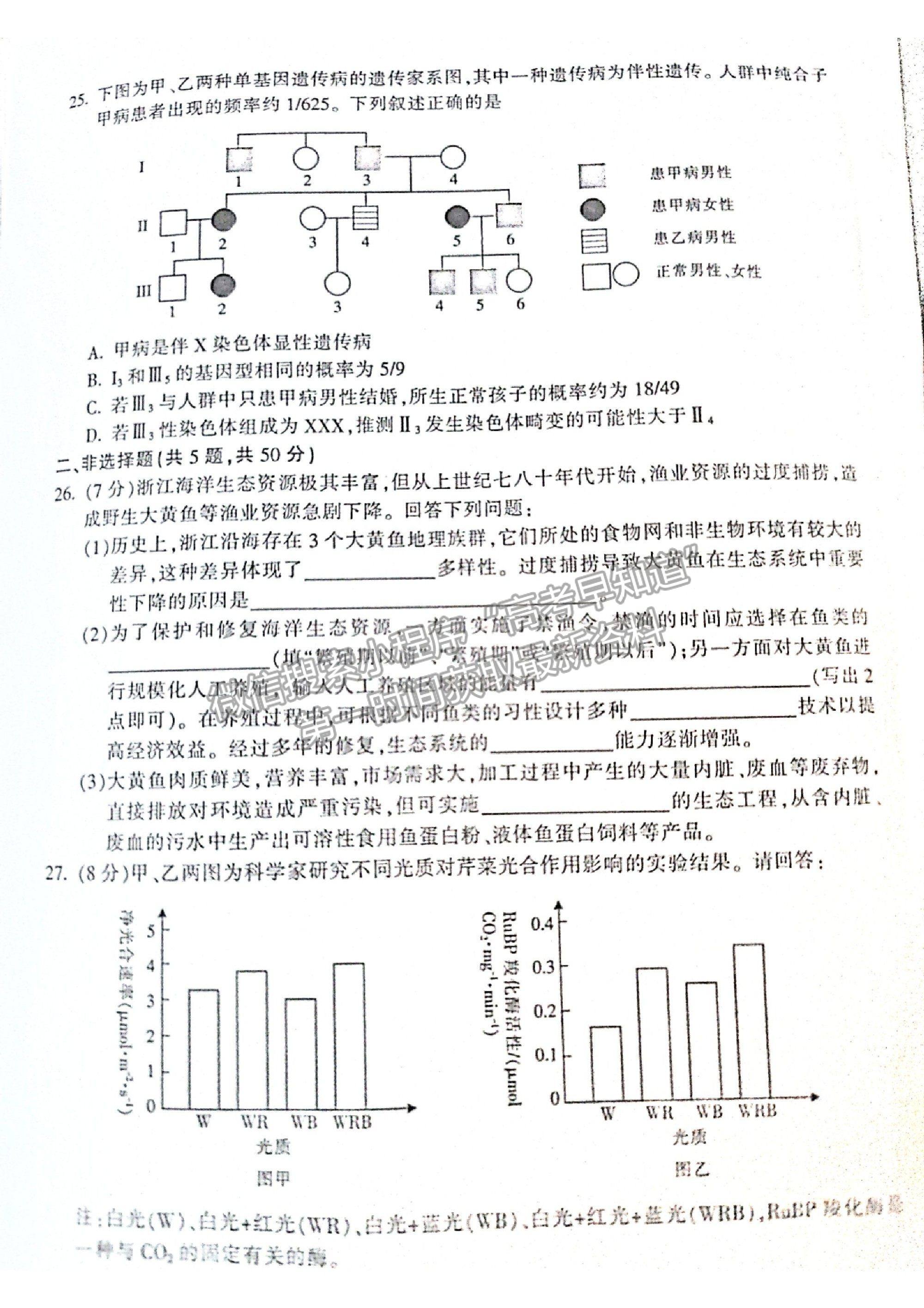 2021浙江省金華十校高三4月模擬考試生物試卷及參考答案