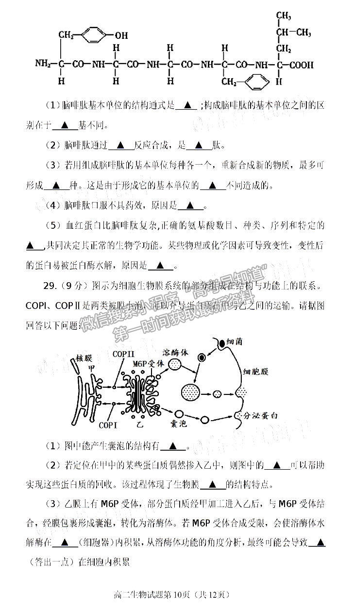 2021遂寧高二教學(xué)水平監(jiān)測生物試卷及答案