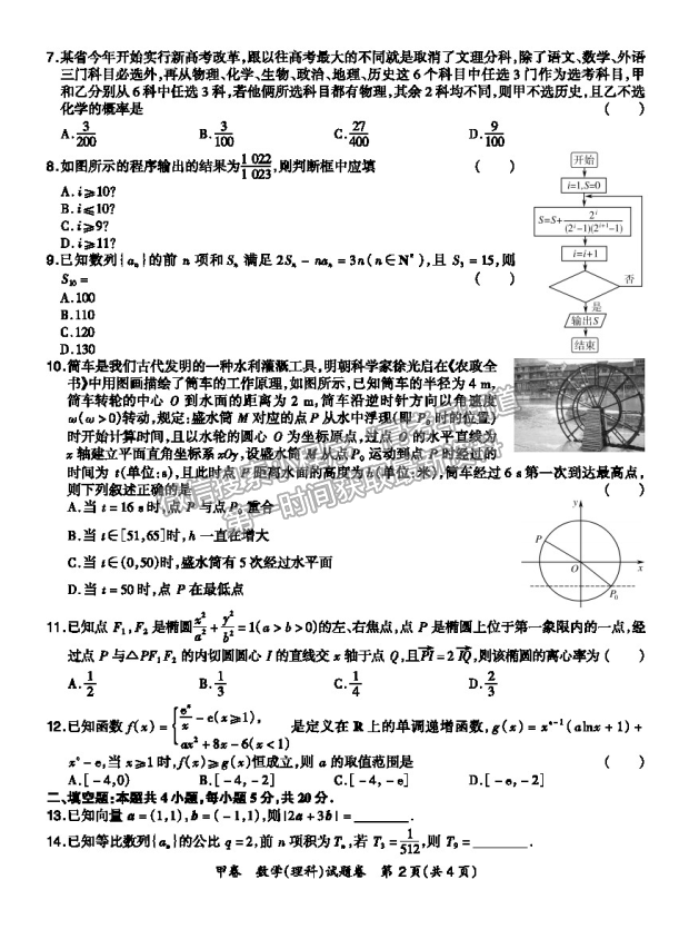 2021超級(jí)全能生全國卷地區(qū)高三3月聯(lián)考甲卷理數(shù)試題及答案