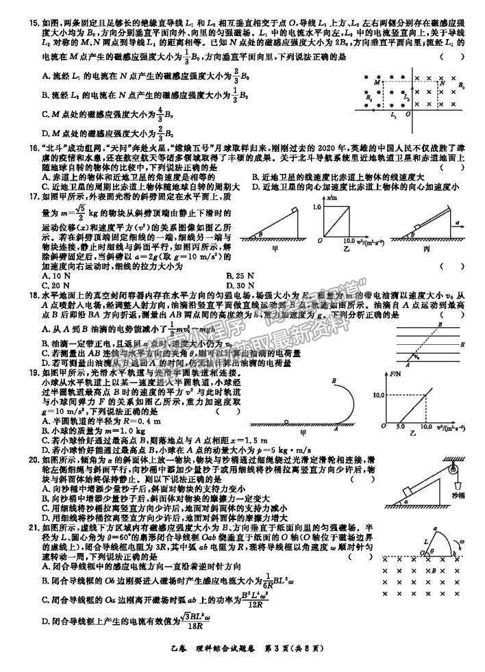 2021超級全能生全國卷高三3月聯考乙卷理綜試題及答案