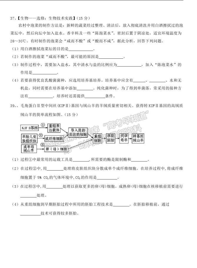 2021寧大附中高三上期末暨第五次月考理綜試卷及答案