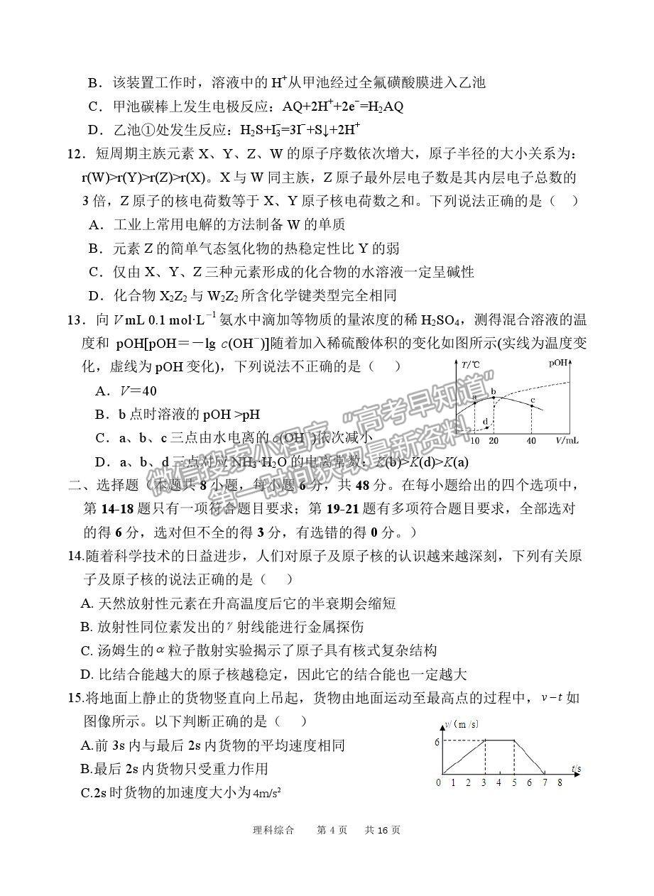 2021陜西省寶雞市陳倉區(qū)高三質(zhì)檢（二）理綜試卷及答案