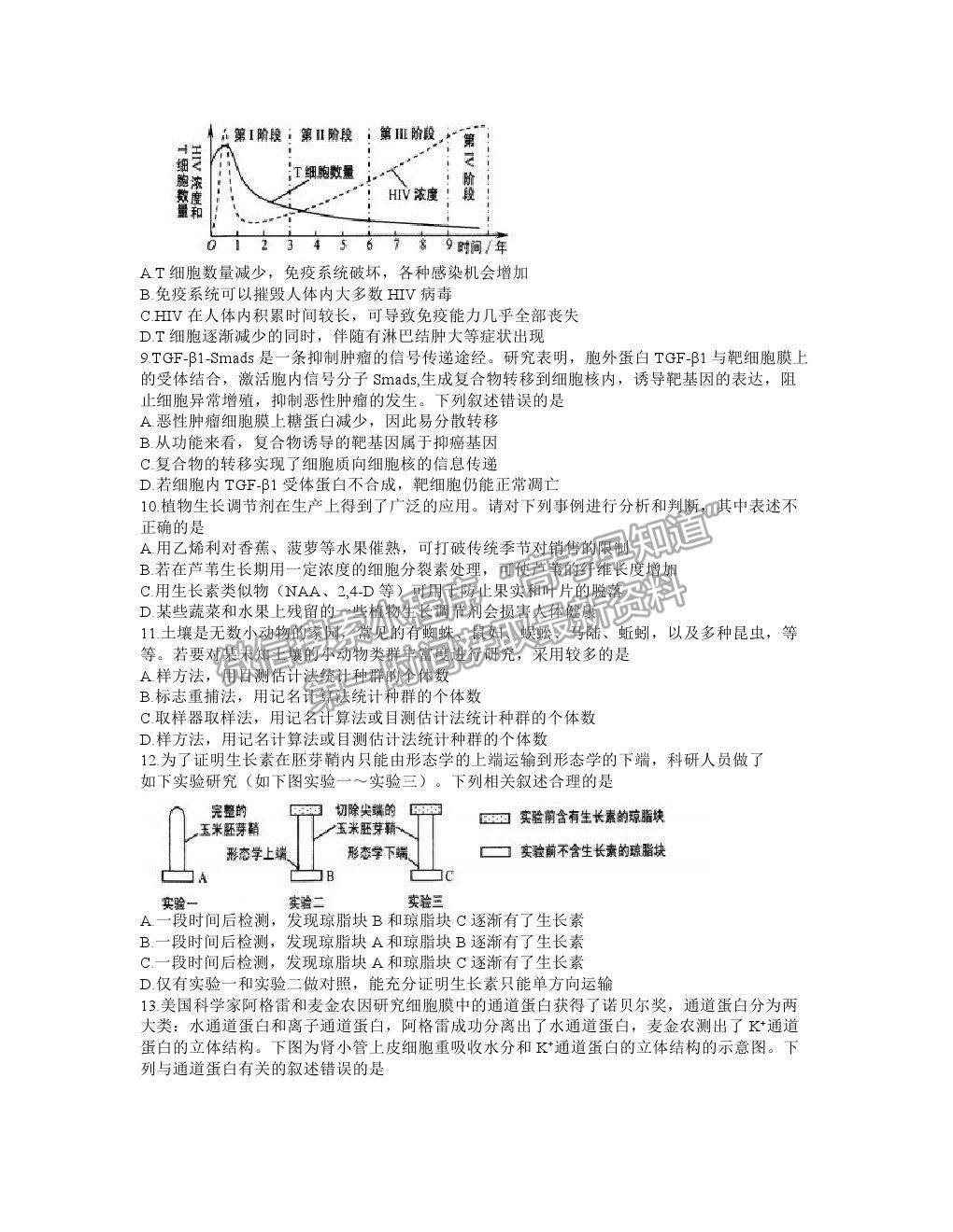 2021湖北省武漢市武昌區(qū)高三1月質(zhì)檢生物試卷及答案