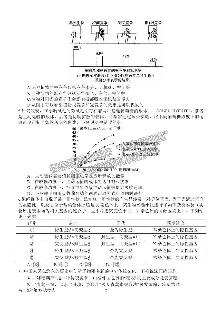 2021河南省南陽一中高三第二十五次檢測(cè)理綜試卷及答案