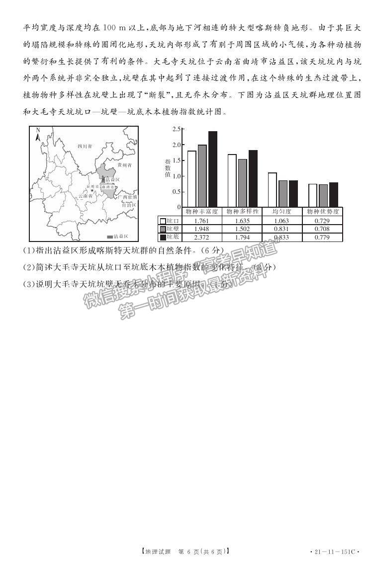 2021莆田高三一檢地理試題及參考答案