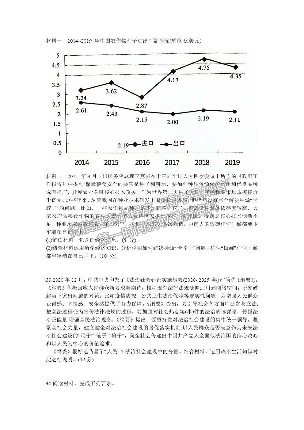 2021江西省八所重點中學高三4月聯(lián)考文綜試題及答案