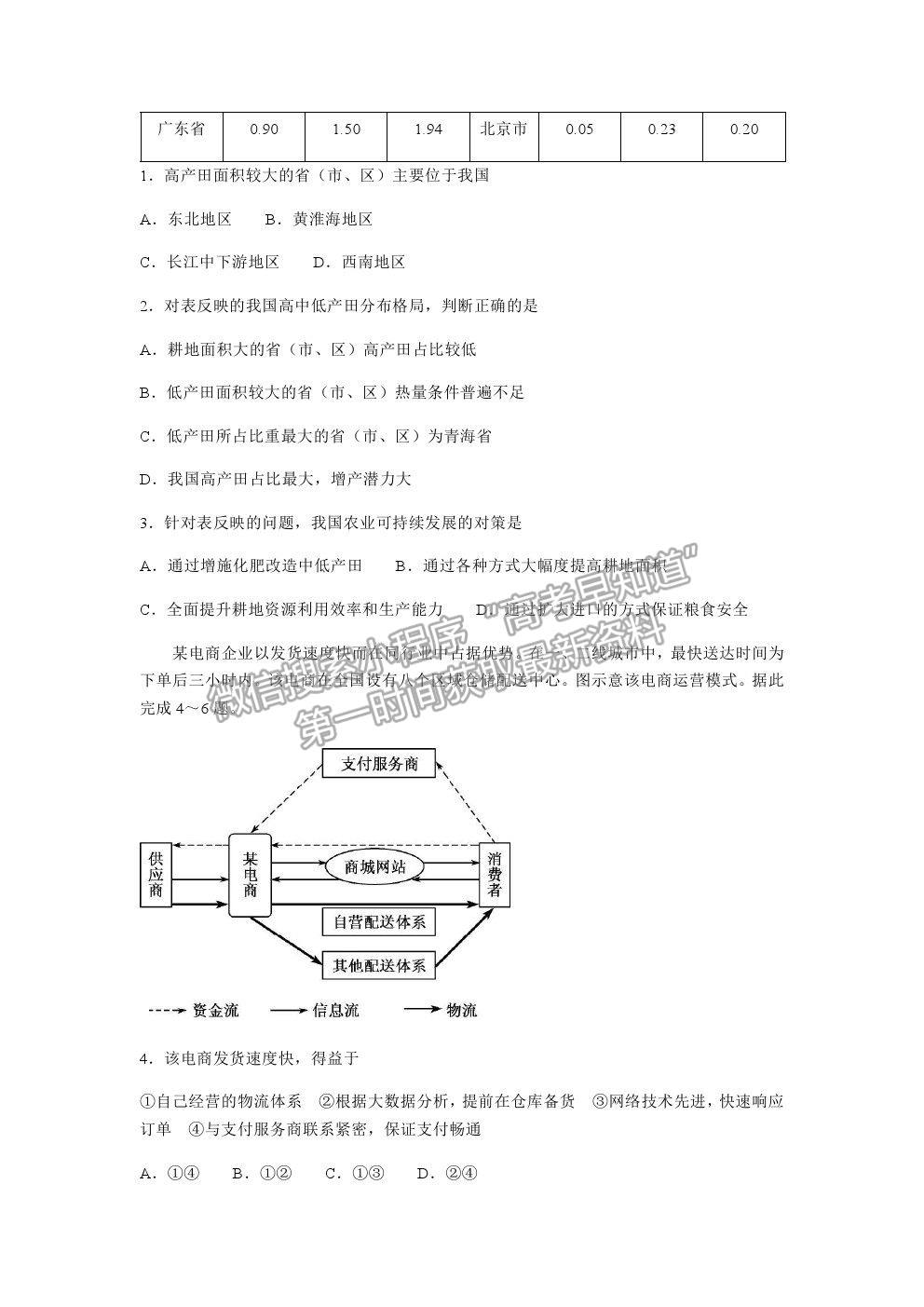 2021河北“五個一名校聯(lián)盟”高三一診地理試題及參考答案