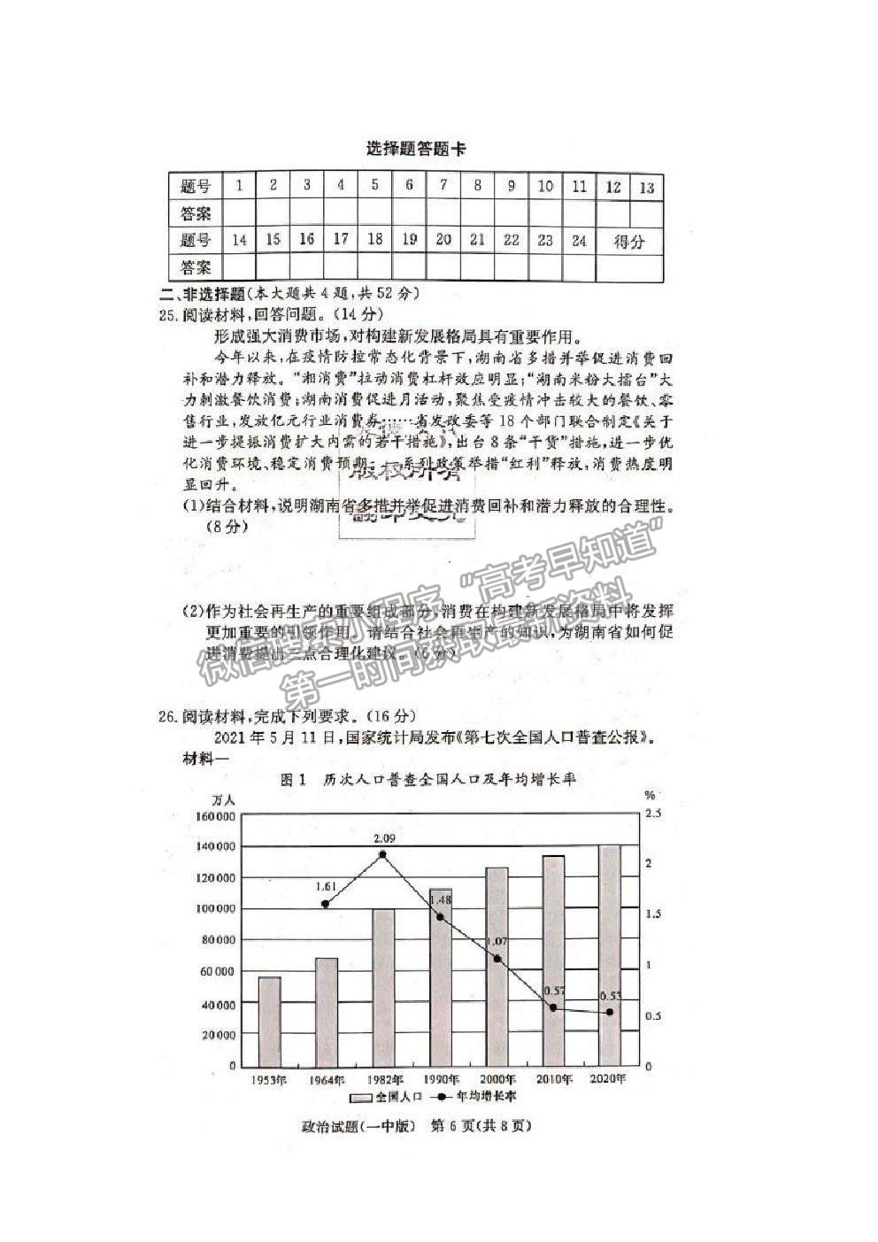 2021長沙一中高三上學期月考卷（一）政治試題及答案