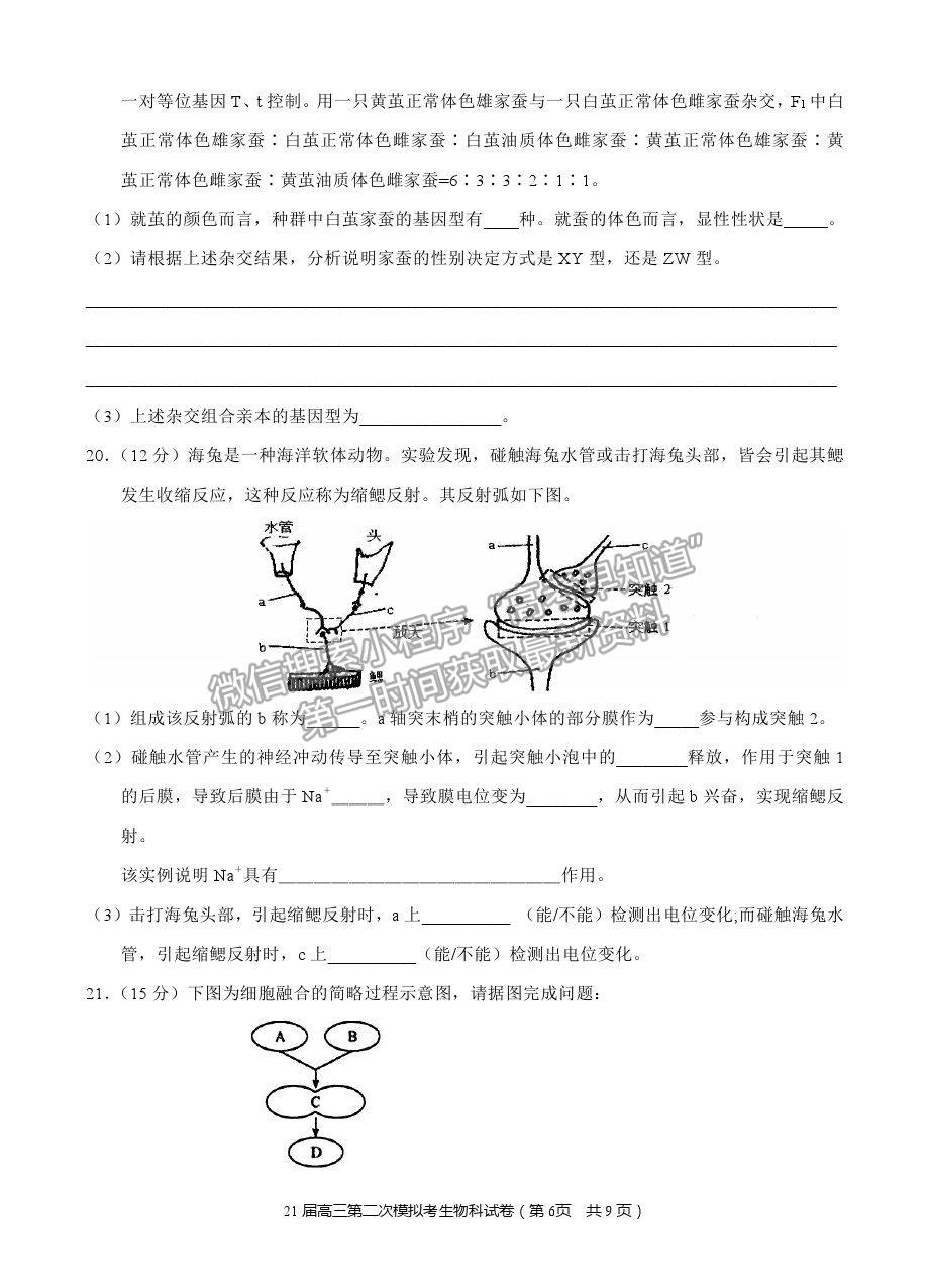 2021福建省南安一中高三二模生物試題及答案