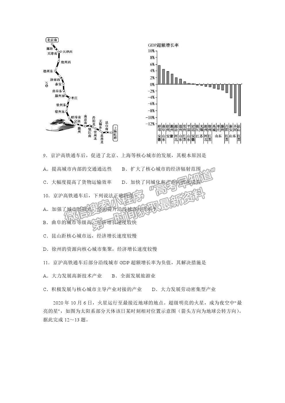 2021河北“五個一名校聯(lián)盟”高三一診地理試題及參考答案