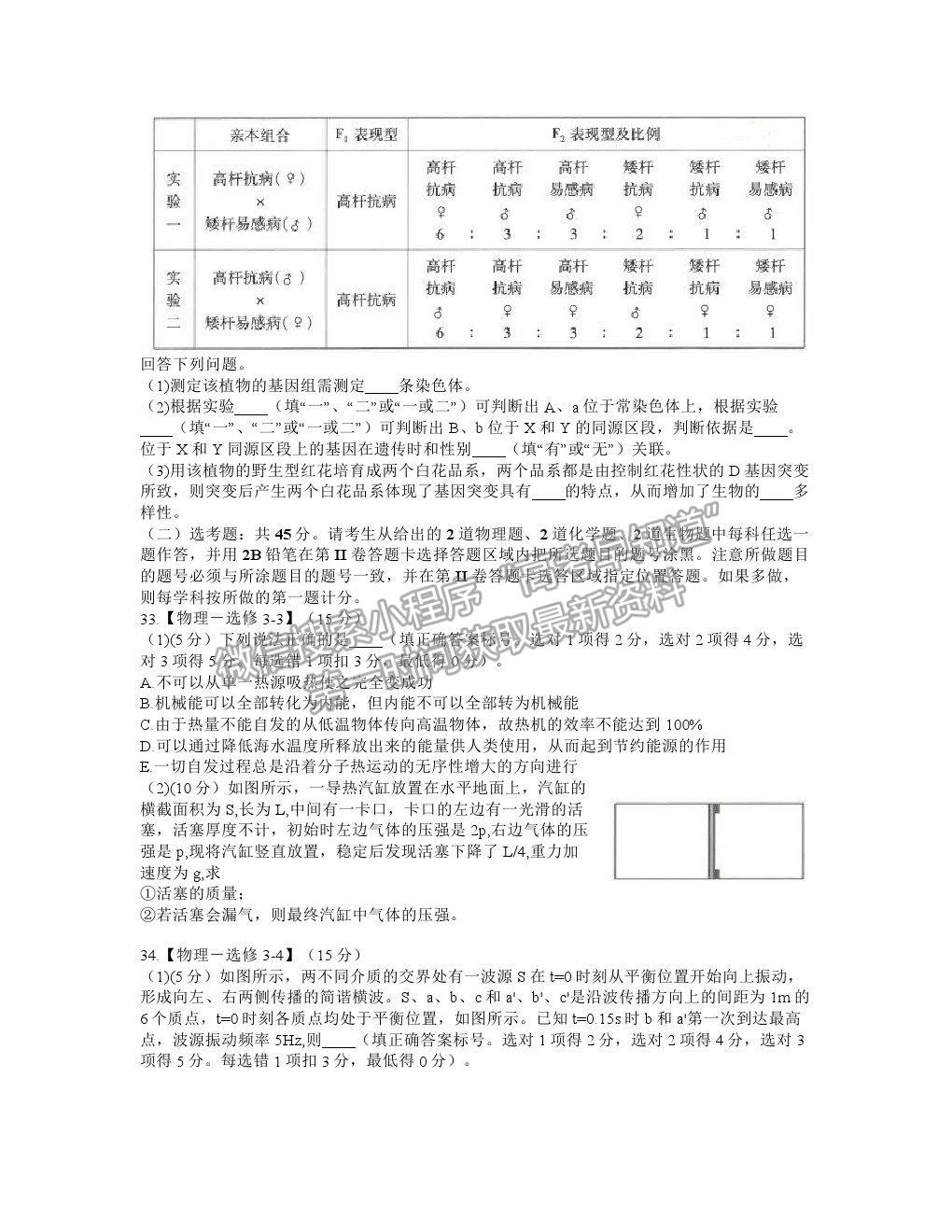 2021昆明一中高三第七次仿真模擬考試?yán)砭C試題及參考答案