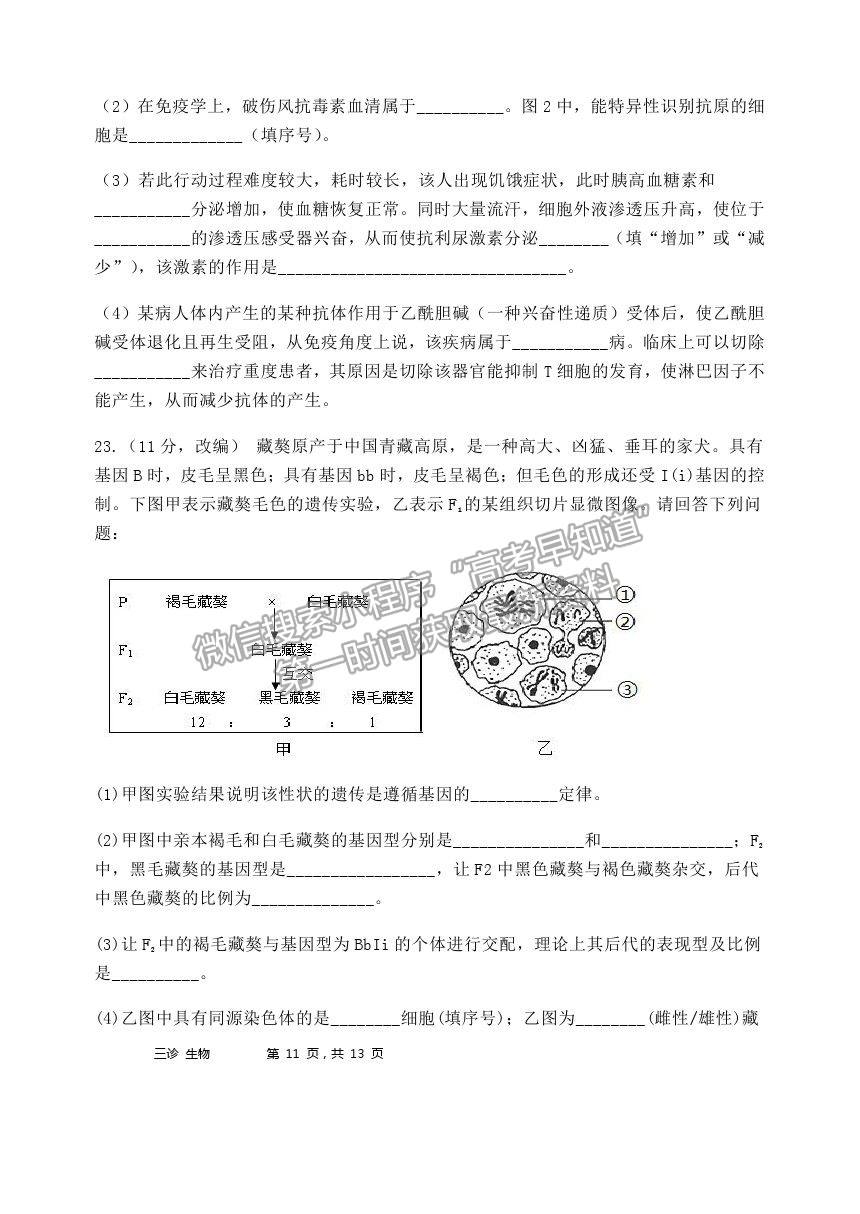 2021重慶市長壽中學(xué)校高三5月考前模擬生物試題及參考答案