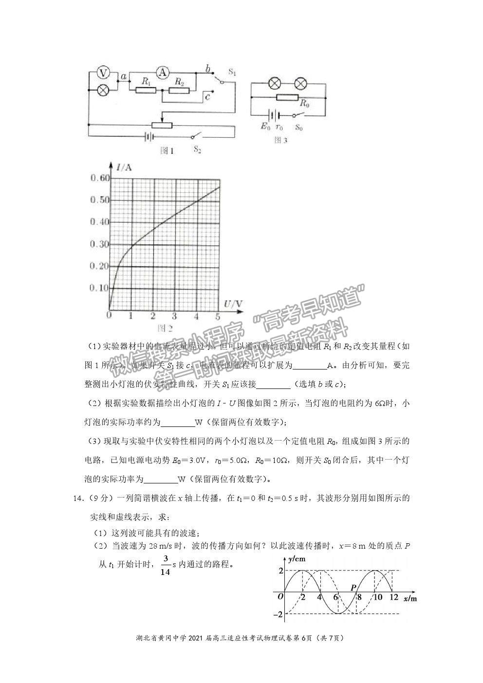 2021湖北省黃岡中學(xué)高三適應(yīng)性考試物理試題及參考答案