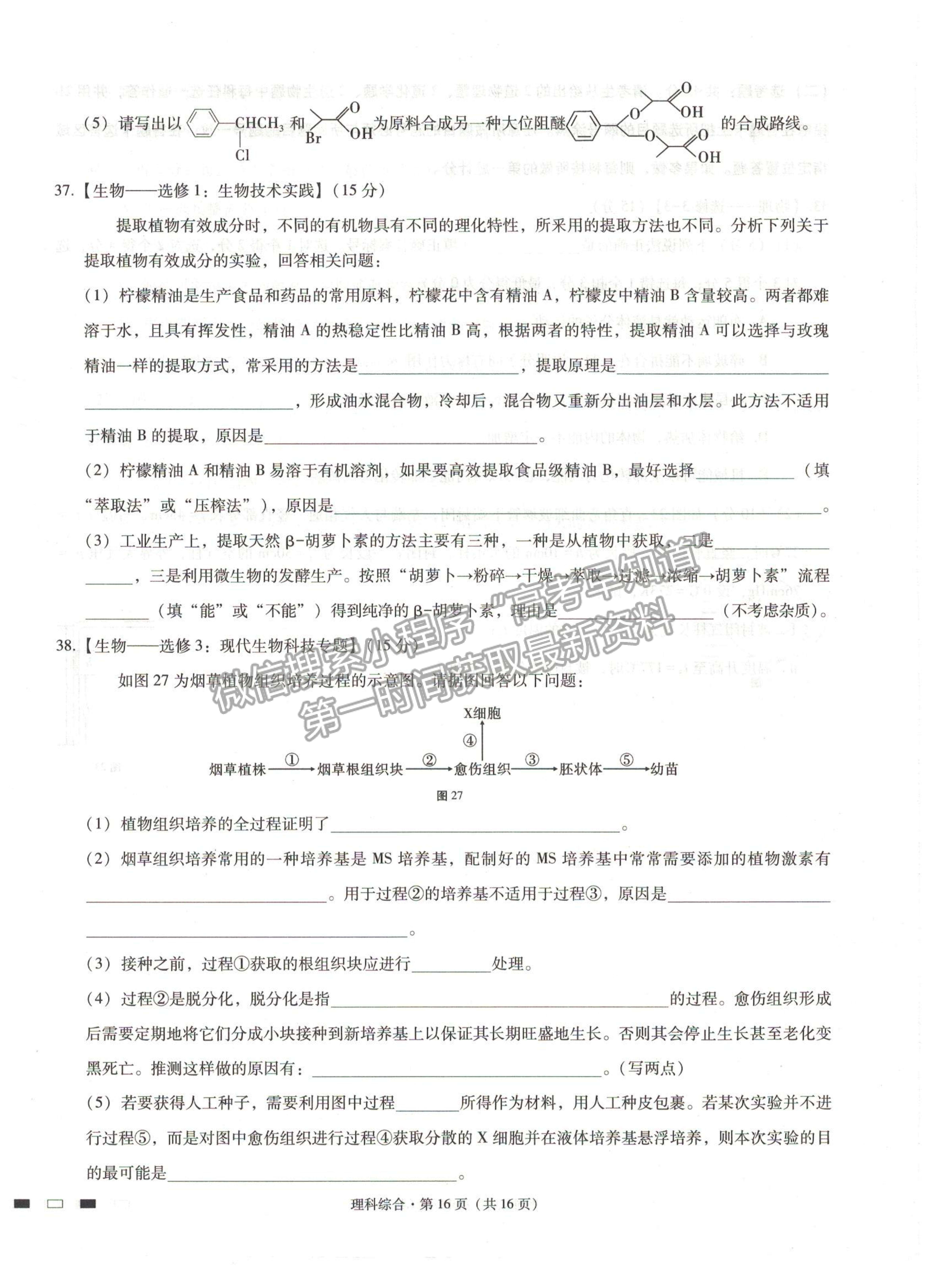 2021貴陽一中高考適應(yīng)性月考（五）理綜試題及參考答案