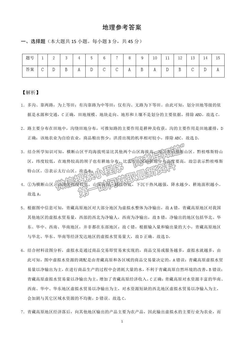 2021重慶市長壽中學(xué)校高三5月考前模擬地理試題及參考答案