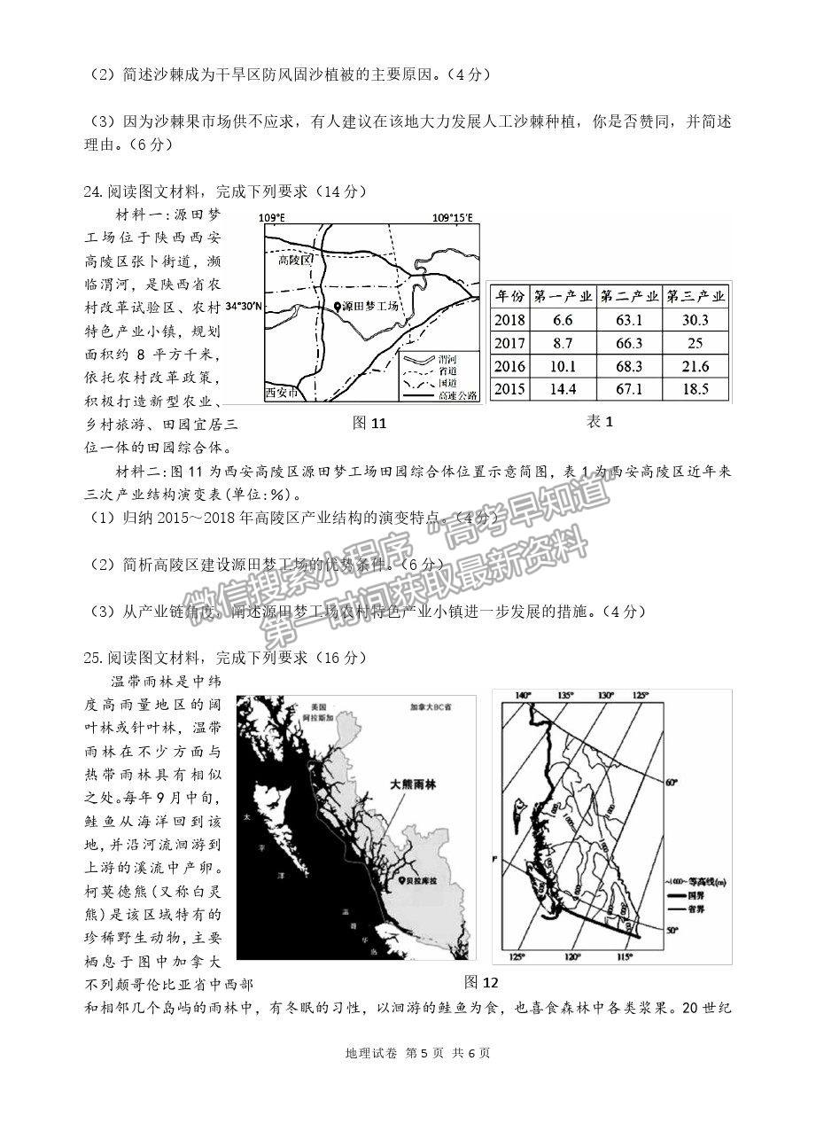 2021陜西漢中高三一檢地理試題及參考答案