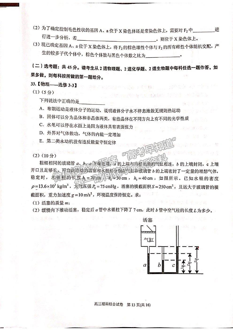 2021貴州省凱里一中高三模擬考試《黃金三卷》理綜試題及參考答案