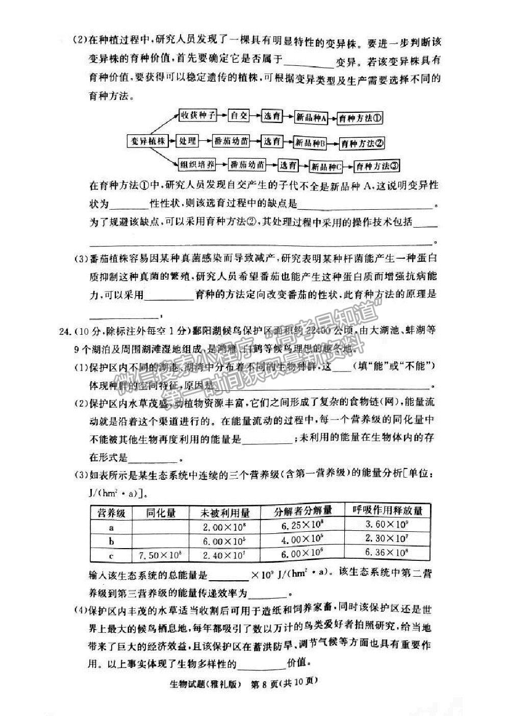 2021湖南省雅禮中學(xué)高三第5次月考生物試題及參考答案