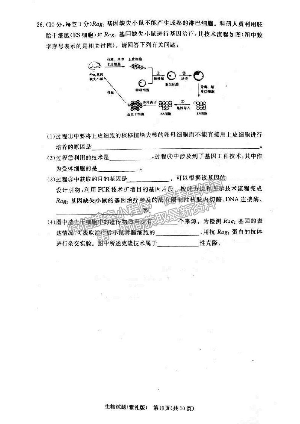 2021湖南省雅禮中學(xué)高三第5次月考生物試題及參考答案