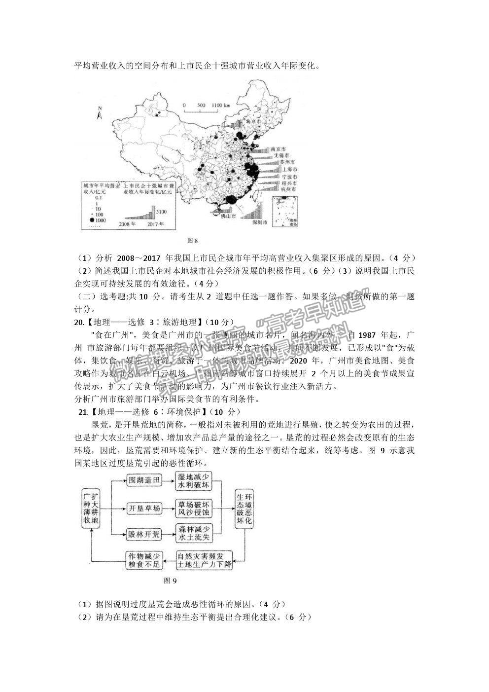 2021湖南省高三下學(xué)期3月聯(lián)考地理試題及參考答案