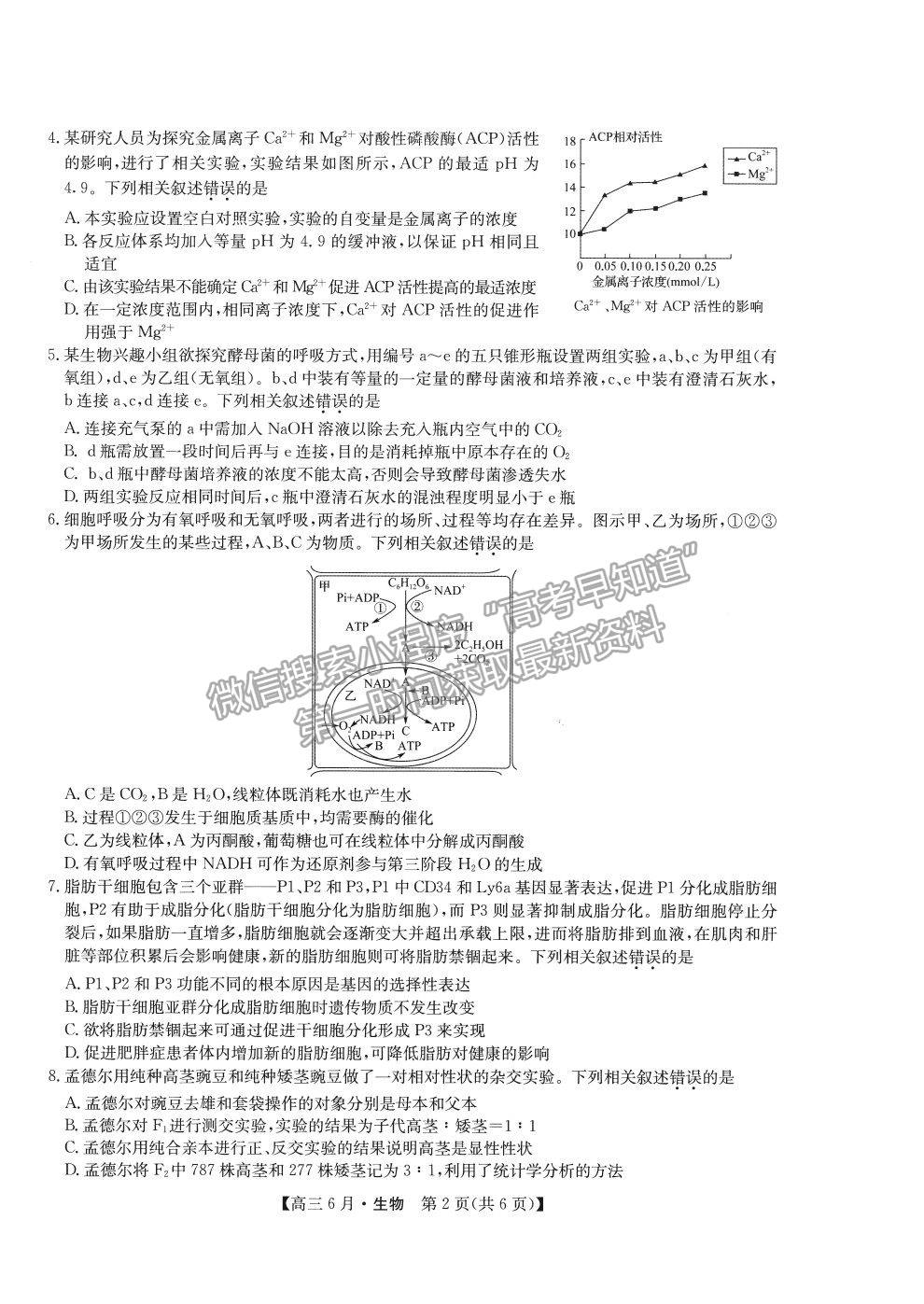 2022安徽省合肥六中高三6月月考生物試題及參考答案