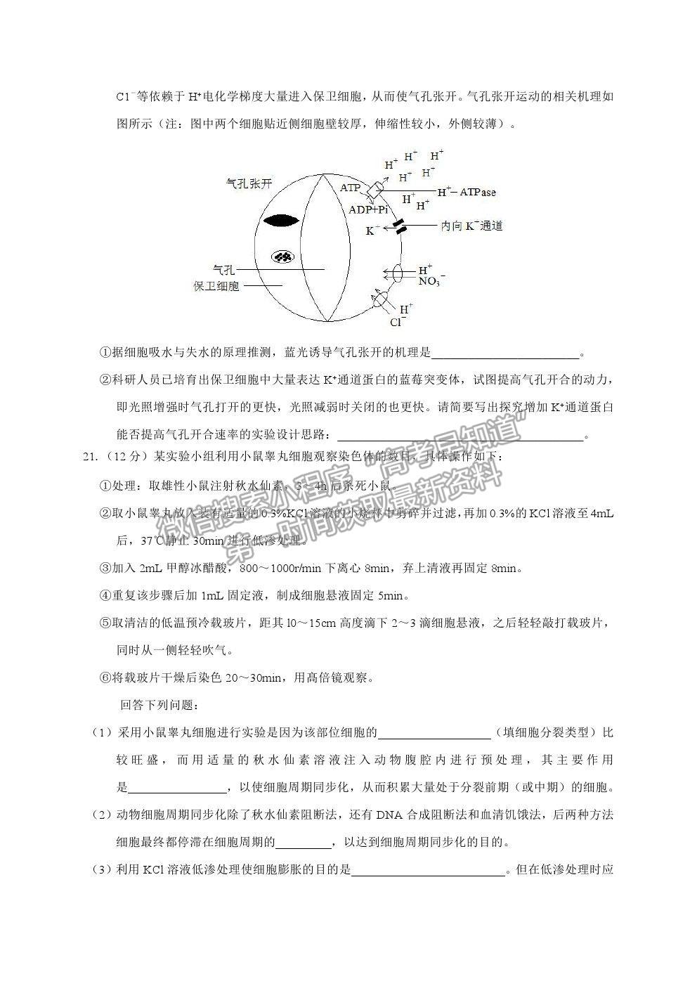 2021江蘇省連云港市高三考前模擬（二）生物試題及答案