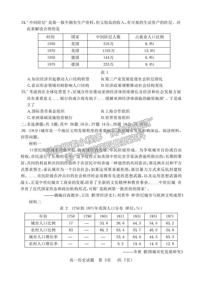 2021山東省棗莊市高一下學(xué)期期末考試歷史試題及參考答案