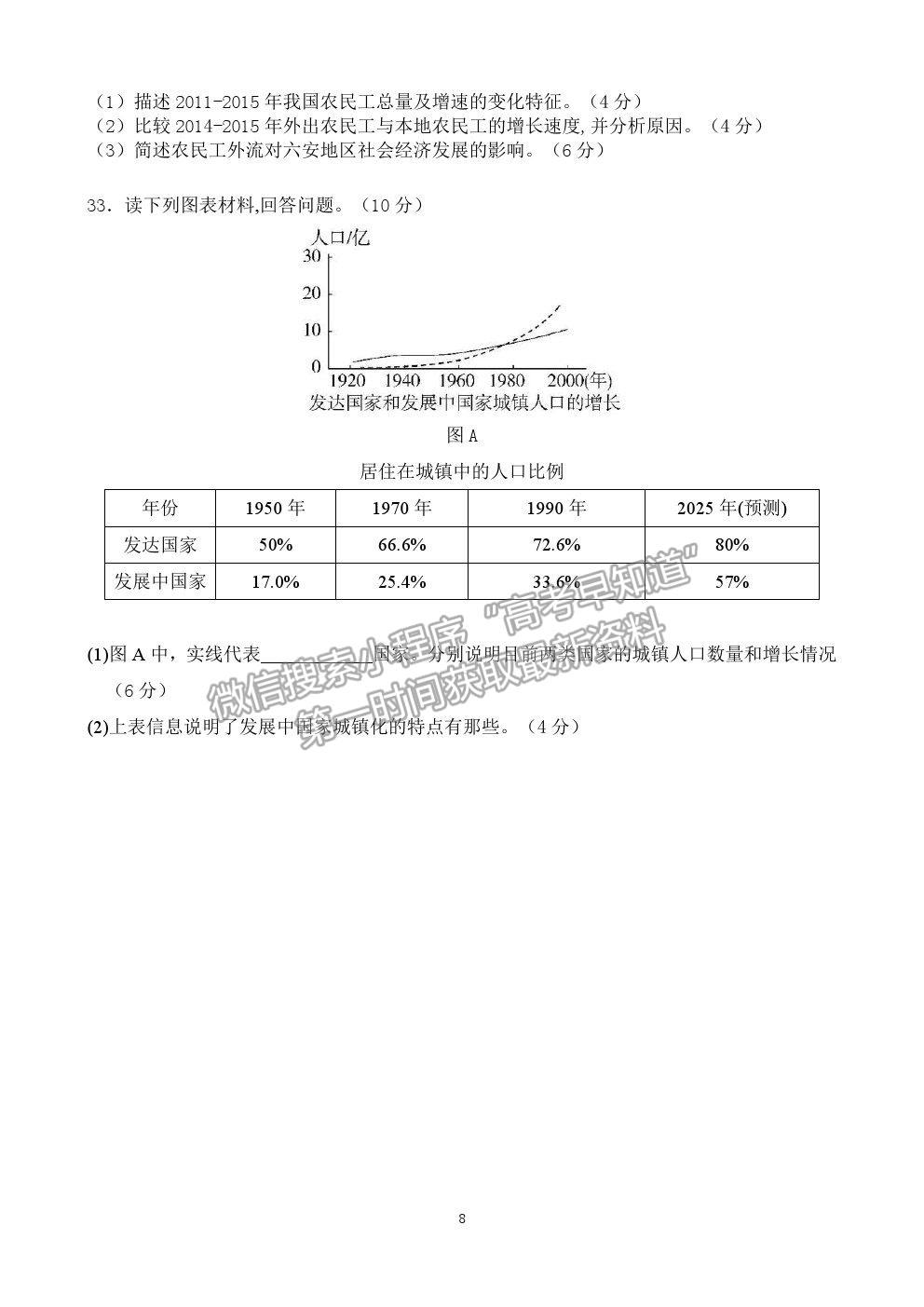 2021六安市新安中學(xué)高一期中考試地理試題及參考答案