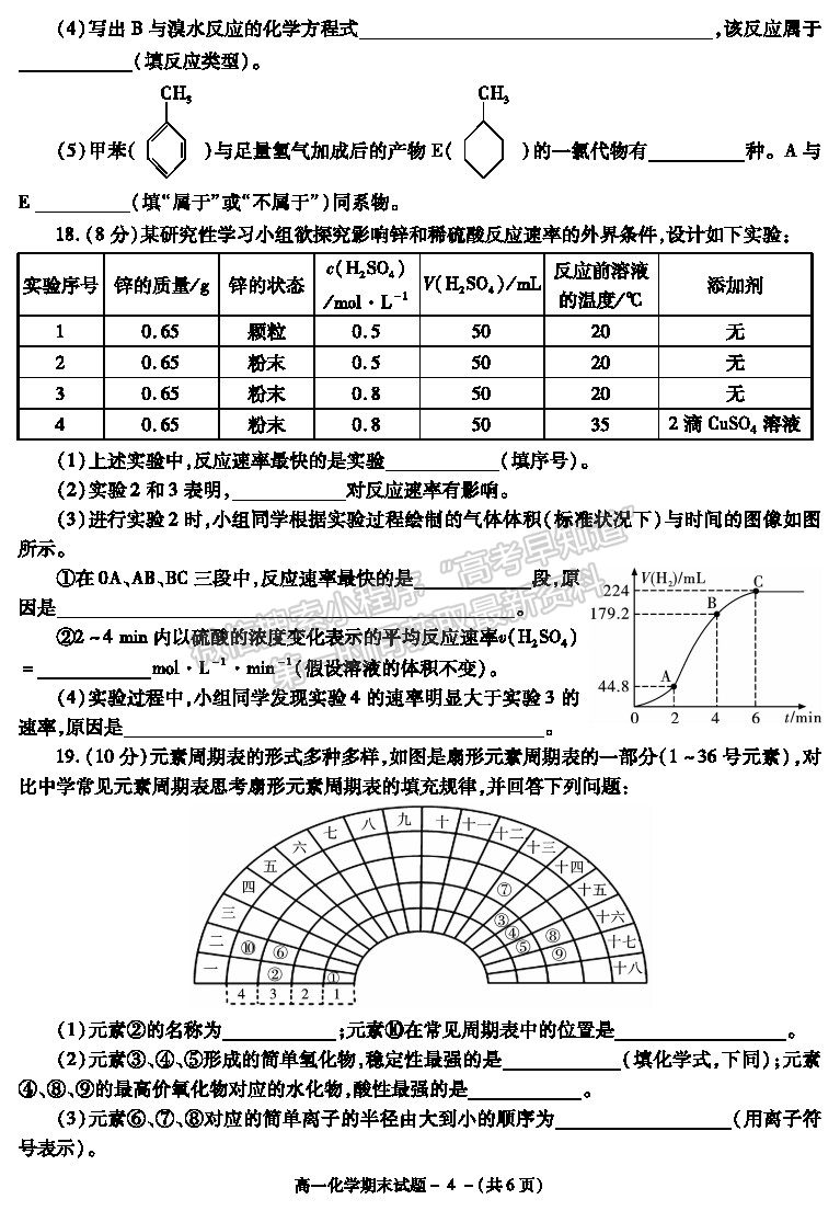 2021陜西省咸陽市高一下學(xué)期期末考試化學(xué)試題及參考答案