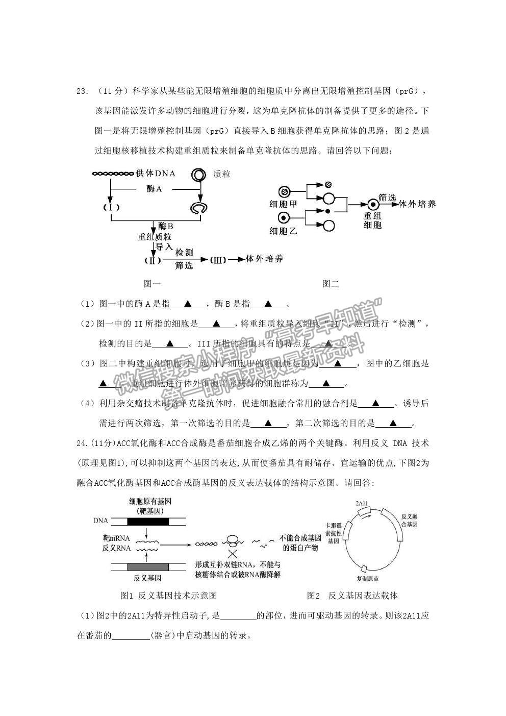 2021揚(yáng)州市江都區(qū)大橋高級中學(xué)高二下學(xué)期學(xué)情檢測（一）生物試題及參考答案