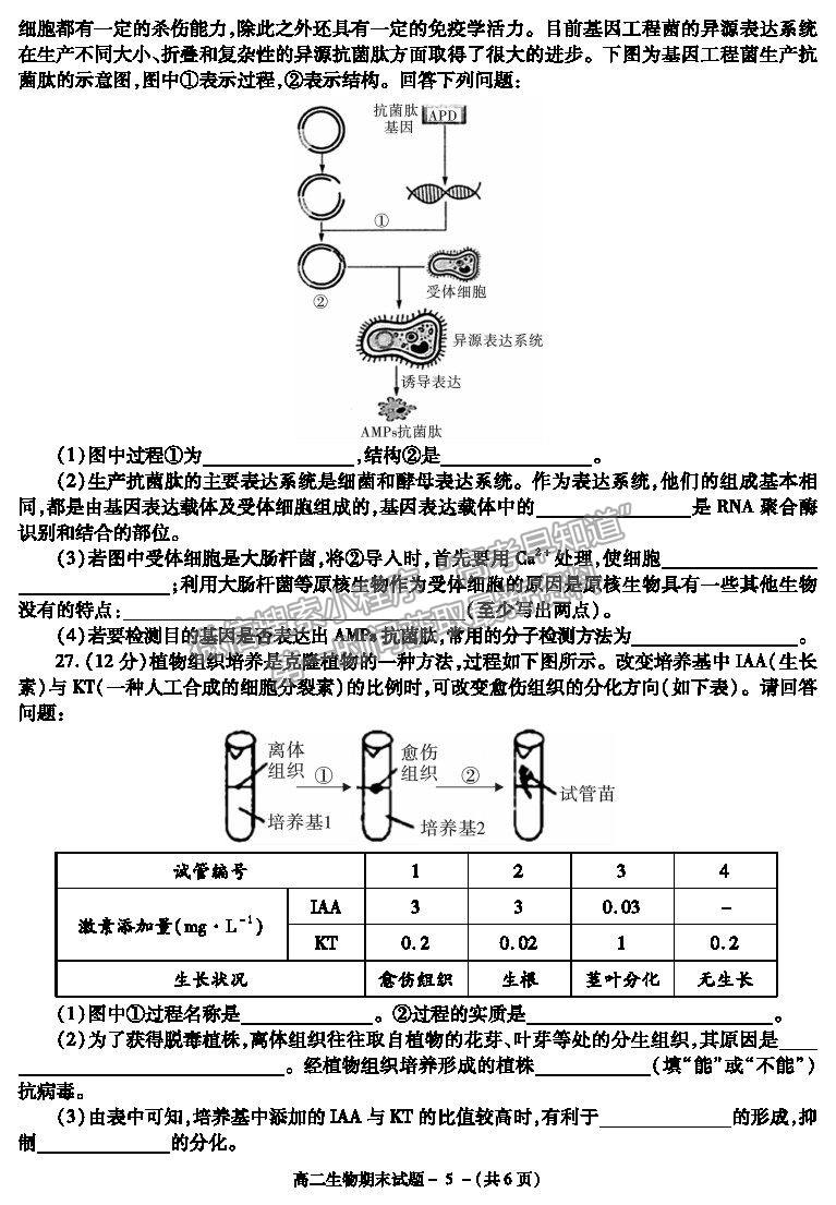 2021陜西省咸陽(yáng)市高二下學(xué)期期末考試生物試題及參考答案