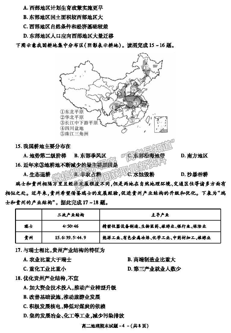 2021陜西省咸陽(yáng)市高二下學(xué)期期末考試地理試題及參考答案