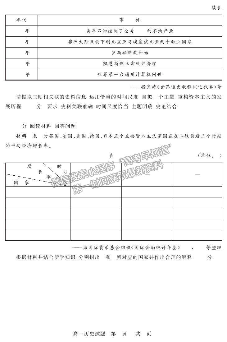 2021山東省濟南市高一下學(xué)期期末考試歷史試題及參考答案