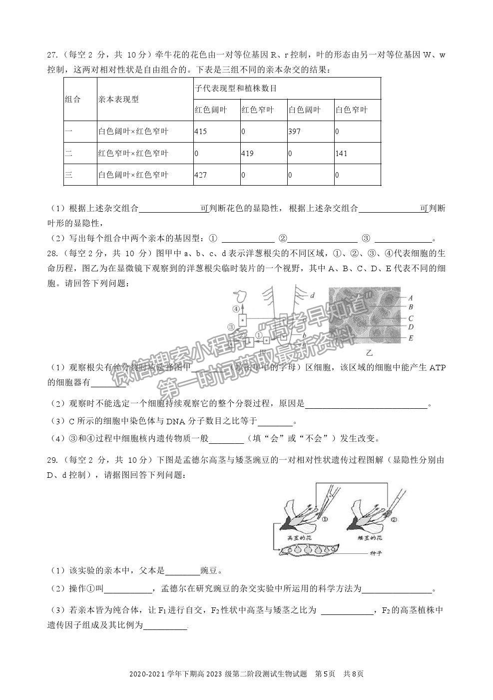 2021重慶市實(shí)驗(yàn)中學(xué)校高一下學(xué)期第二階段測(cè)試生物試題及參考答案