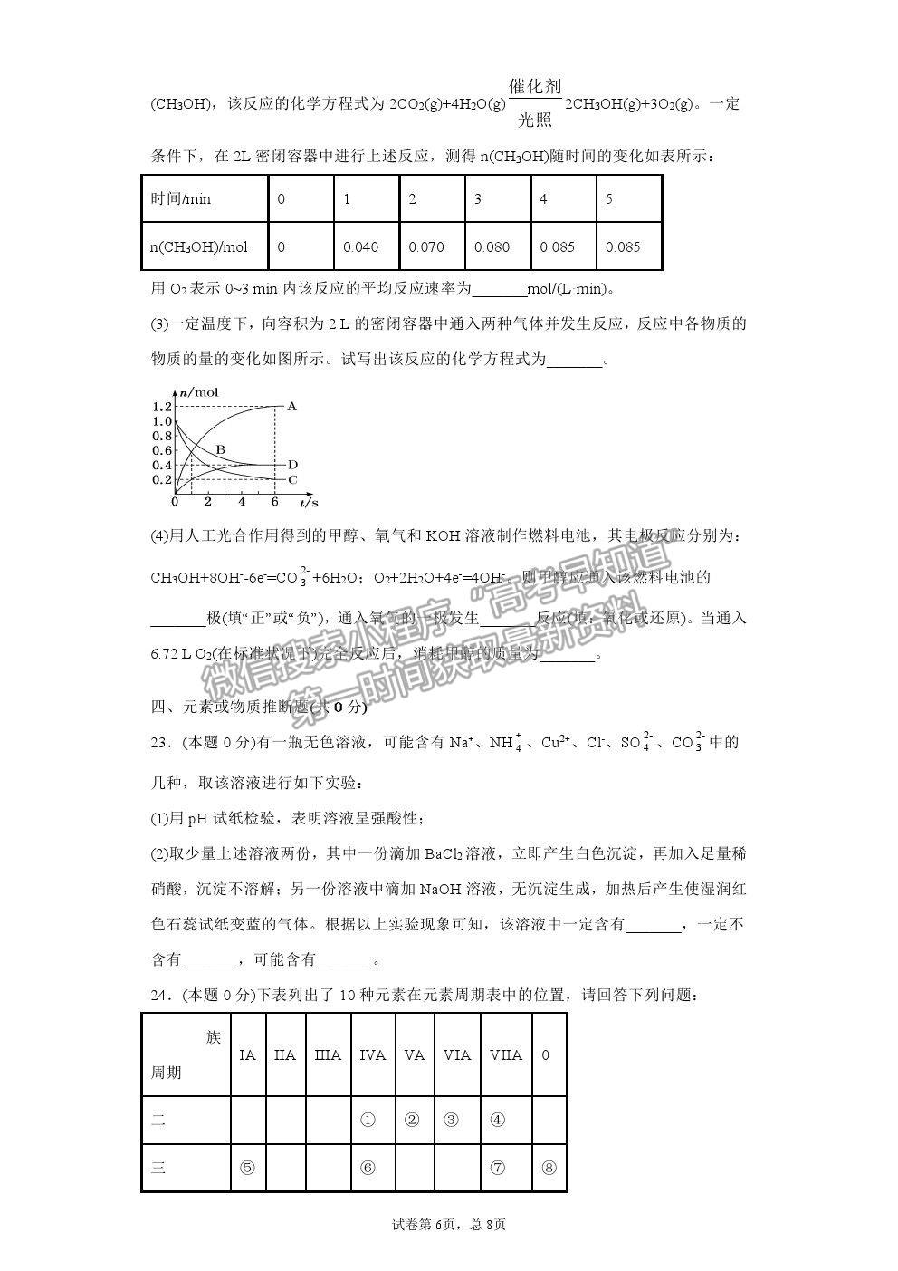 2021天津市六力高級(jí)中學(xué)高一下學(xué)期期中考試化學(xué)試題及參考答案