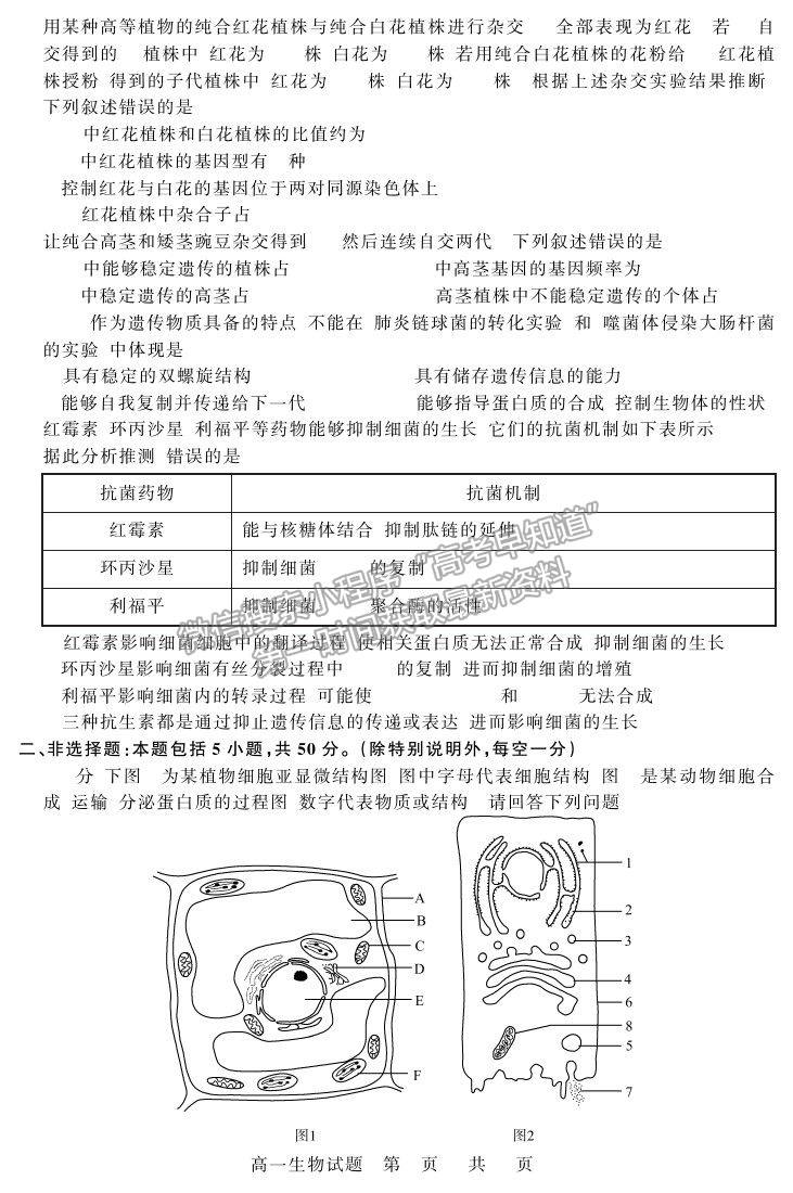 2021山東省濟(jì)南市高一下學(xué)期期末考試生物試題及參考答案